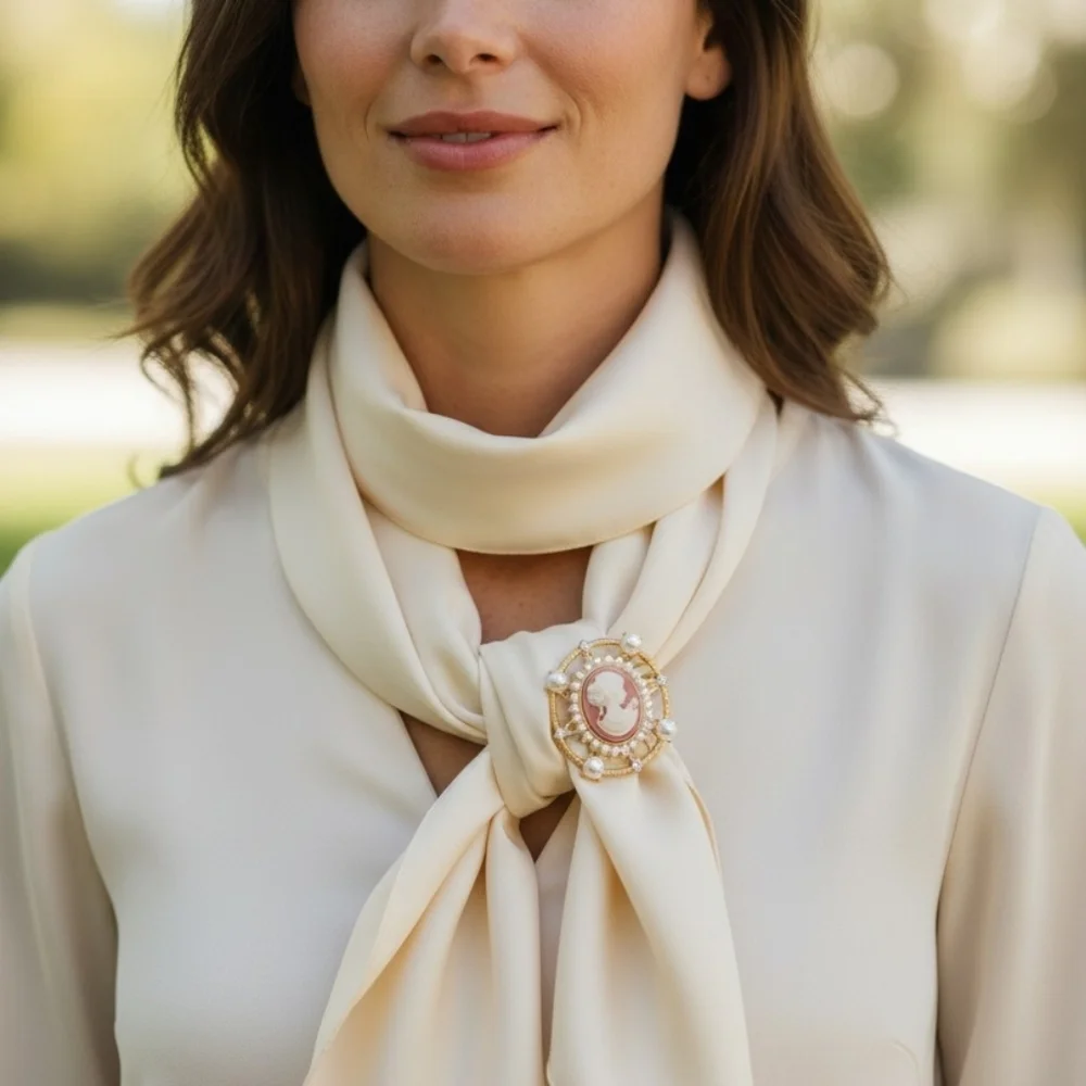 Gold-Tone Pink Cameo Pearl Statement Brooch - Picture 3 of 4